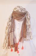 Schal / Halstuch Ecru/Brown